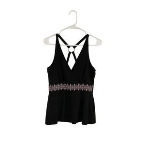 WHBM Black Embroidered Waist T-Back Tank Top Sz Medium Stretch Summer